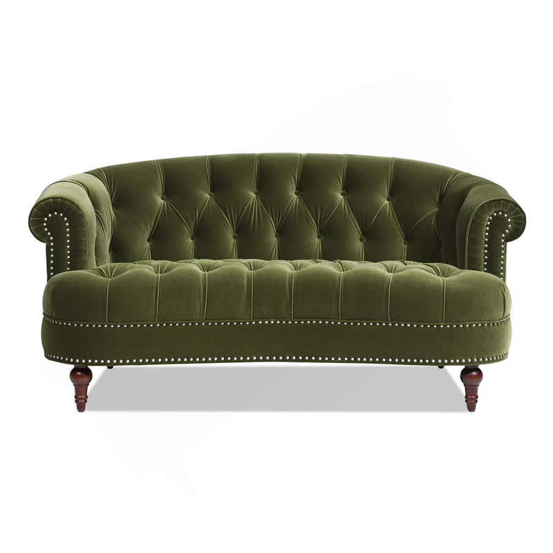Causeuse Chesterfield La Rosa, velours performance vert olive