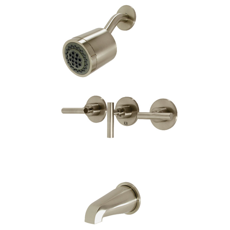 Kingston Brass Manhattan Triple-Handle Tub and Shower Faucet, Brushed Nickel