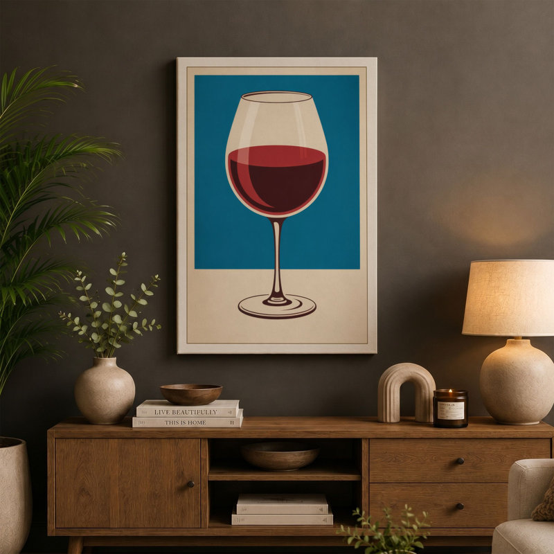Wine Glass Study Mid-Century - Wrapped Canvas, 18x12 - 45.7 x 30.5 cm, Black Border