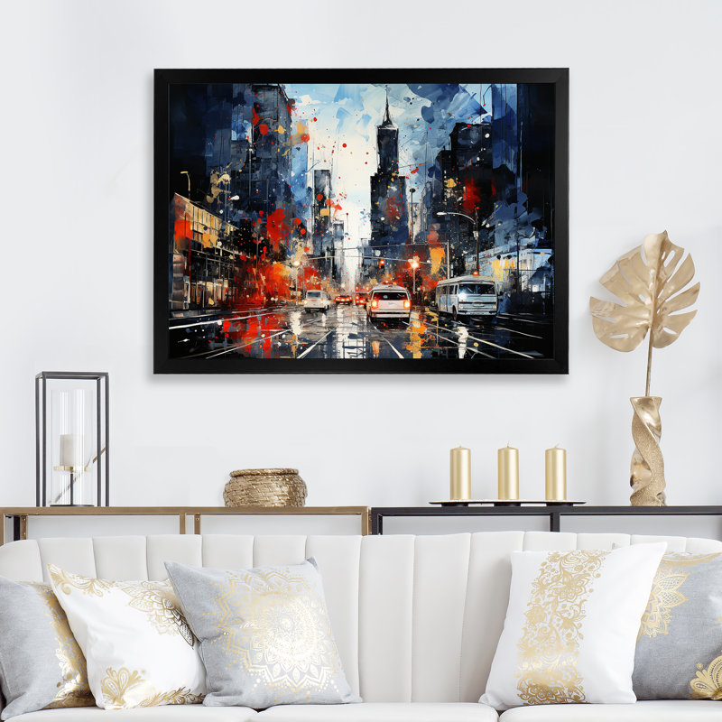 «Blue Rues of Harlem I» - art mural Harlem Renaissance, Cadre d'angle fermé noir, H 16 po x l 32 po x P 1 po