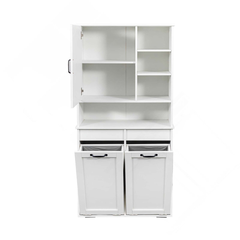 Freestanding Laundry Cabinet With Doors, Adjustable Shelf & Tilt-Out Laundry Hamper, White