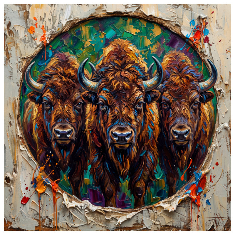 Trois buffles peignant des coussins décoratifs à double face, 18 x 18 inches