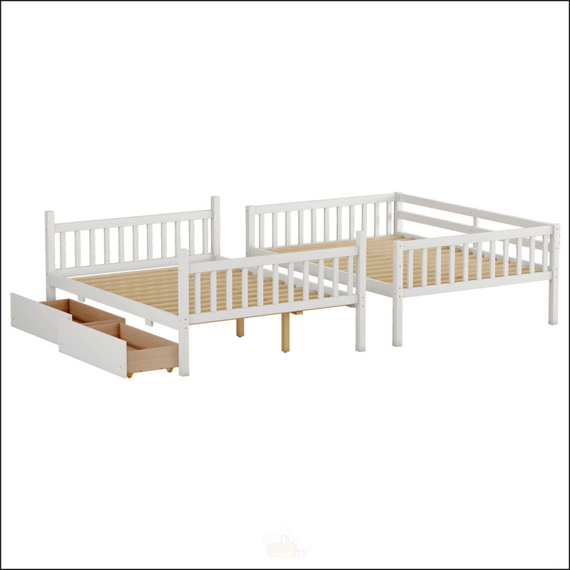Lit superposé double en bois d'hévéa avec 2 tiroirs, Blanc