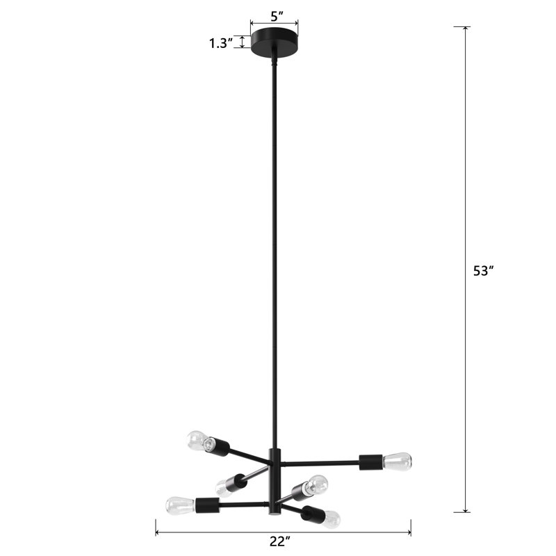 Rensselear 6-Light metal Modern Linear Sputnik Chandelier, Matte Black