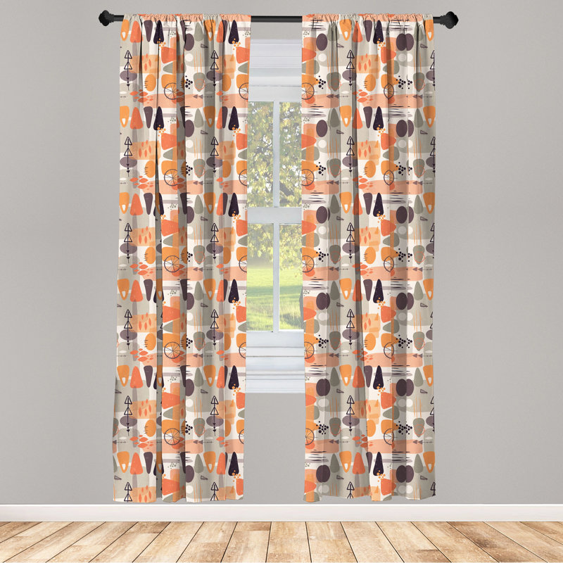 Abstract Semi-Sheer Rod Pocket Curtain Panels, 28" x 63"