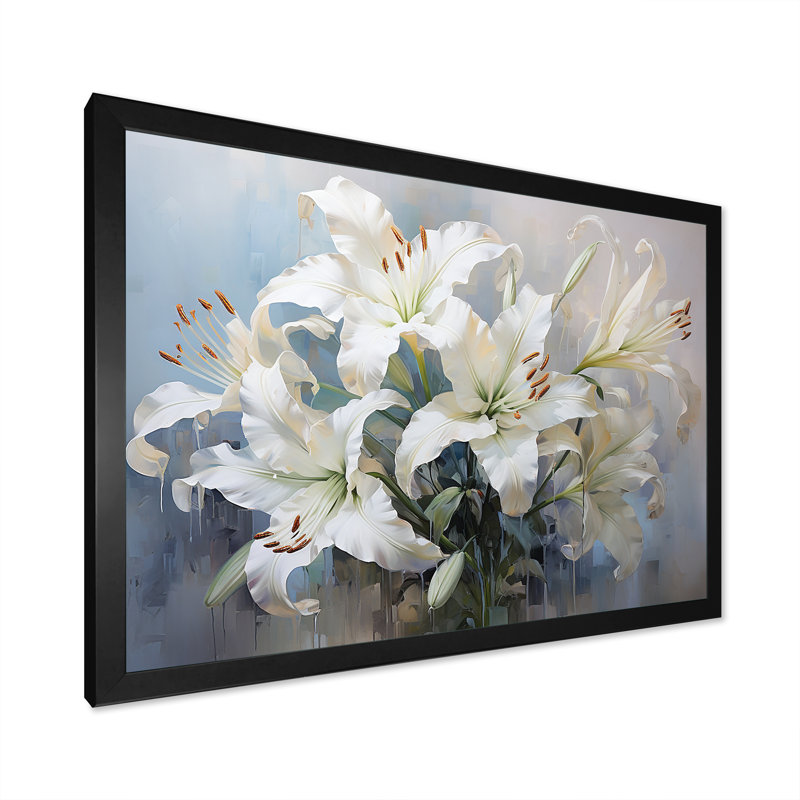 Lys blancs en fleurs - Art mural lys, H 30 po x l 40 po x P 1,5 po, Cadre simple noir