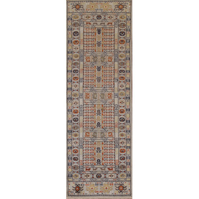 Geometric Traditional  Wool Runner Rug 3x10