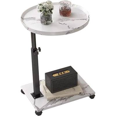 Table d'appoint roulante à hauteur ajustable en forme de C, petit canapé en bois avec pivot à 360 ° pour le salon