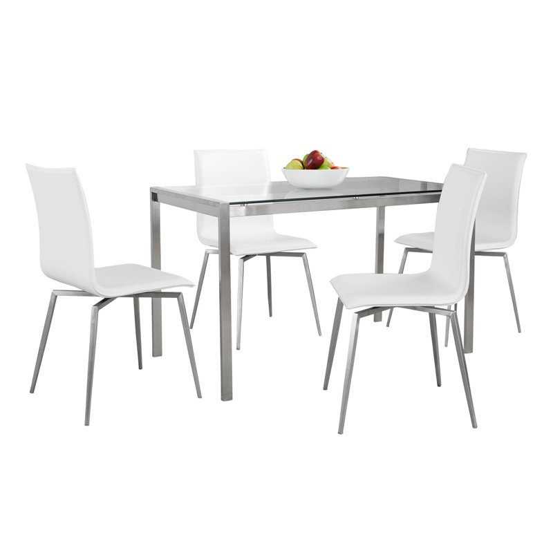 Fuji-Mason 4 - Person Glass Top Four Leg Dining Set, White