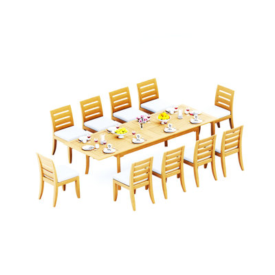 Ensemble de salle à manger 11 pièces en bois de teck de qualité A: table rectangulaire à double extension de 118 po et 10 chaises sans accoudoirs Atnas # 11AT2400