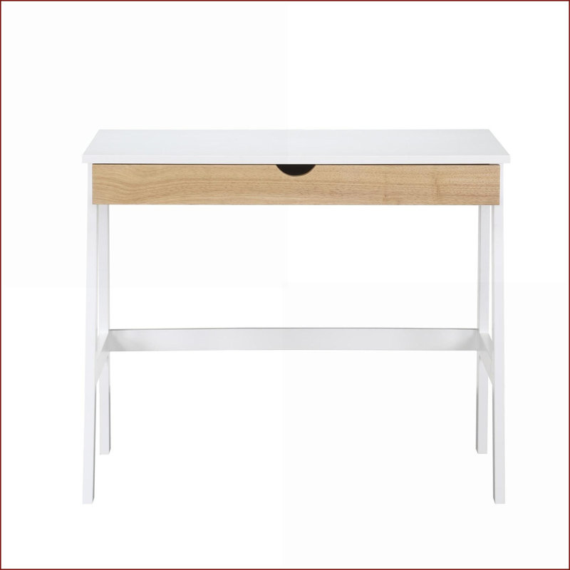 Desks | Hilton Home Office Desk with Spacious Drawer | White/Natural | Solid Wood