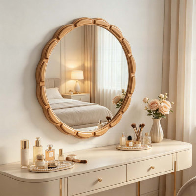 Miroir mural rond rond en bois massif - 31,5 pouces Rustic Farmhouse