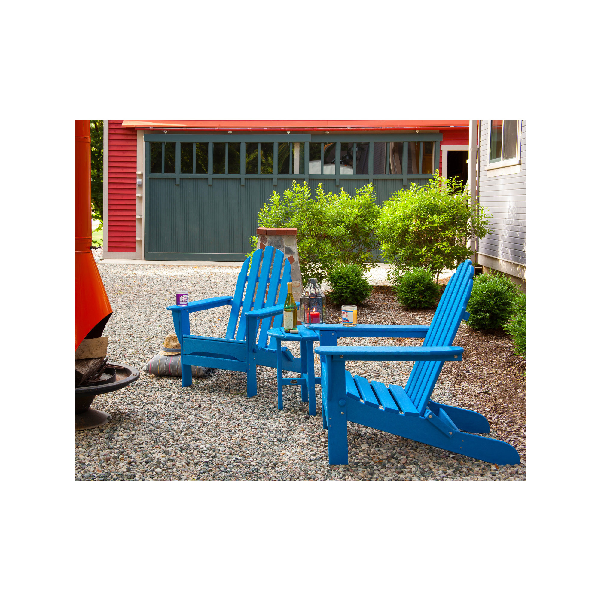 POLYWOOD Classic Folding Adirondack 3-Piece Set, Pacific Blue