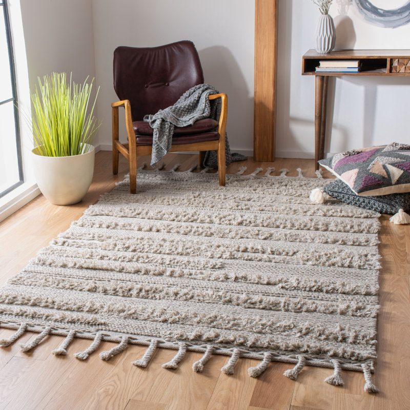 Tapis gris en laine tissé à plat à la main Janis, Rectangle 9 pi x 12 pi