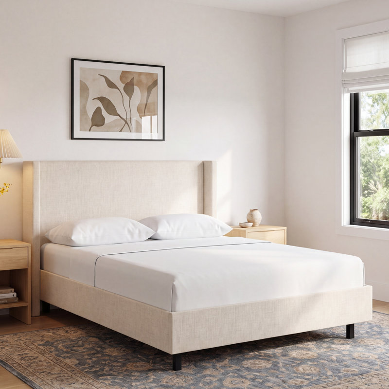 Hanson Upholstered Wingback Platform Bed, King, Classic Chocolate Velvet