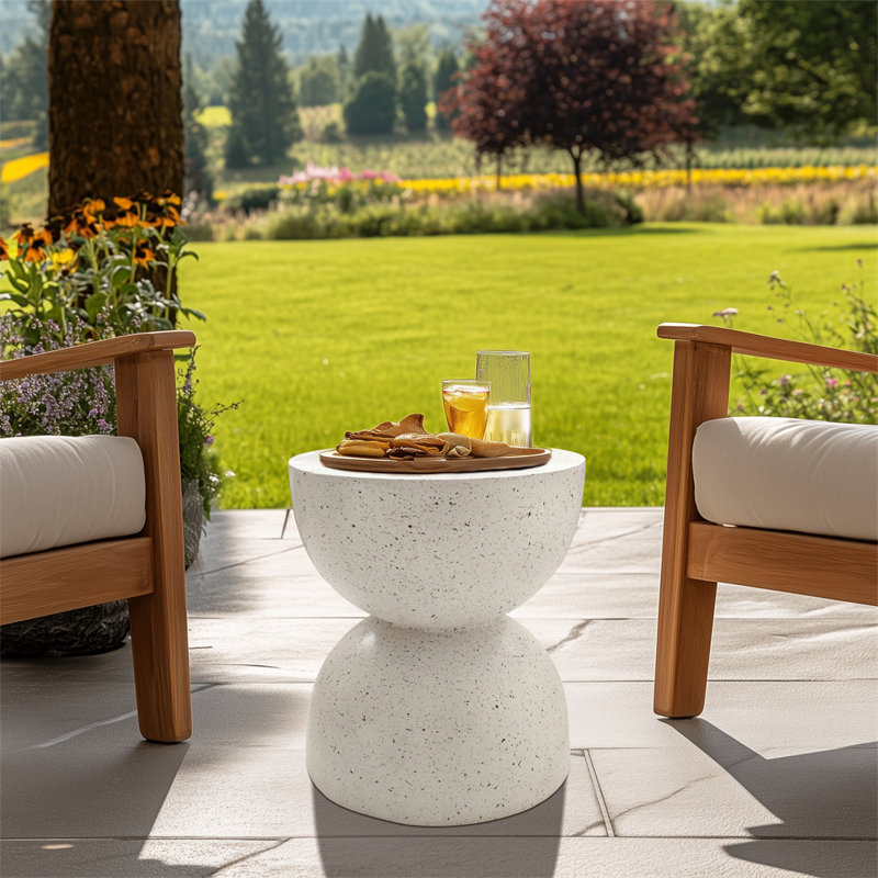 Outdoor Patio Table Round Concrete Accent Table With Speckled Design For Garden