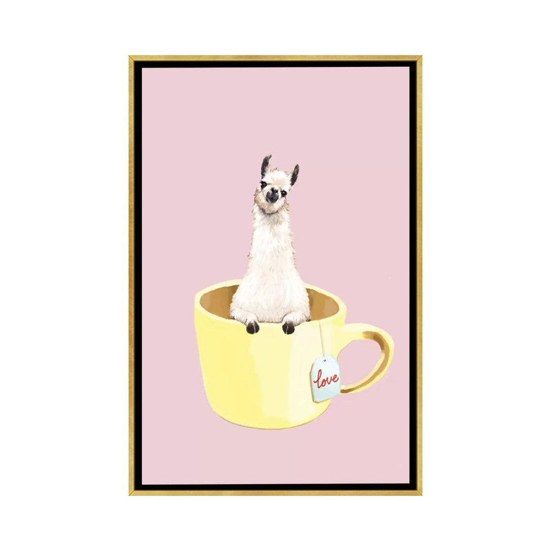 Llama In Cup - Graphic Art, Gold Framed, No Matte, 26" H x 18" W x 1.5" D