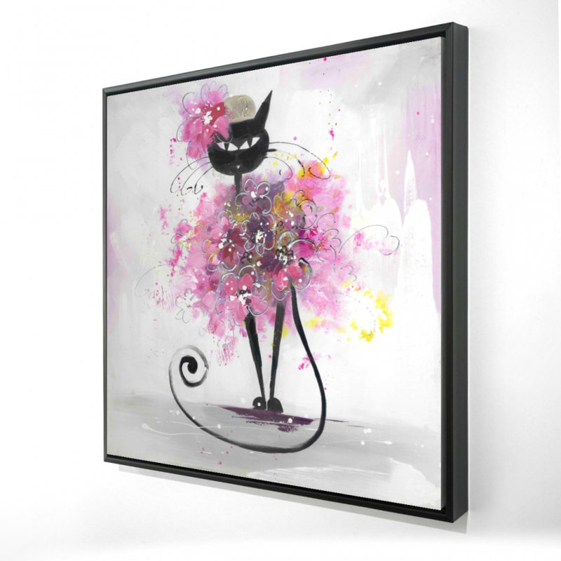 "Dessin d'un chat avec des fleurs roses"