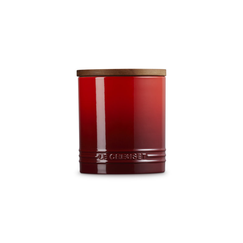 Le Creuset Stoneware Signature Canister With Wood Lid, 1.2 Qt., Marseille, Red