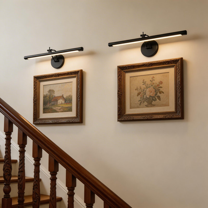 23.6" Black Dimmable Hardwired LED Picture Light with Adjustable Swing Arm LED Wall Light for Artwork