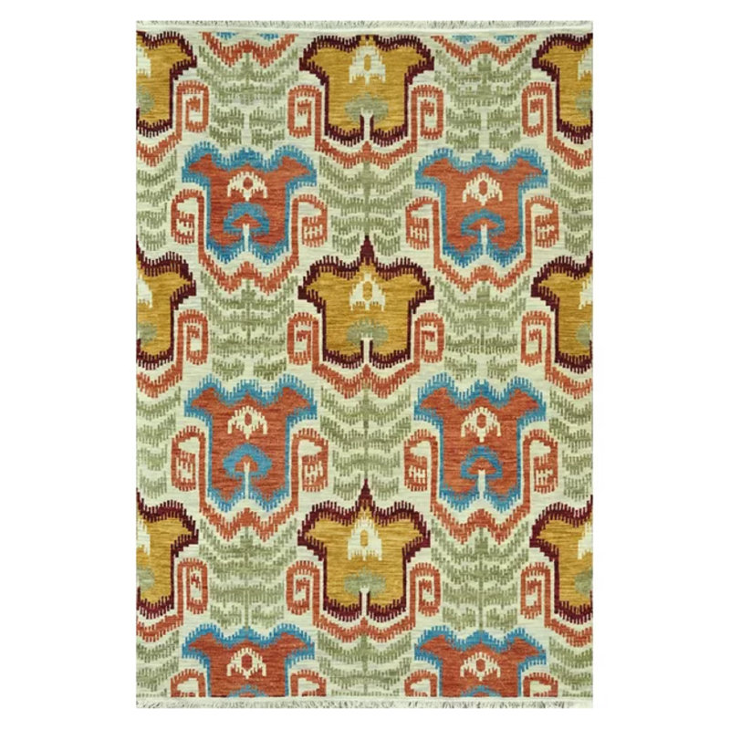 Hand Knotted Wool Ikat Indoor Rug, Rectangle 7'9" x 9'9"