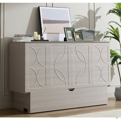 Cabinet Bed With Storage, Queen Bed ,Folding Foam Mattress & Oversized Drawers, Murphy Bed, Set Of Sockets & USB Ports,Space-Saving Folding Murphy Bed