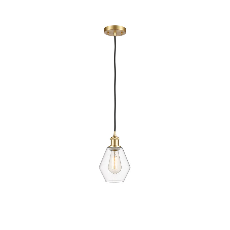 Luminaire suspendu simple à 1 lumière Gabbie, Transparent, Or satiné