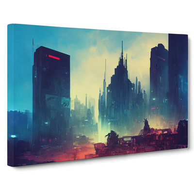 Glowing City Skyline Architecture - Wrapped Canvas