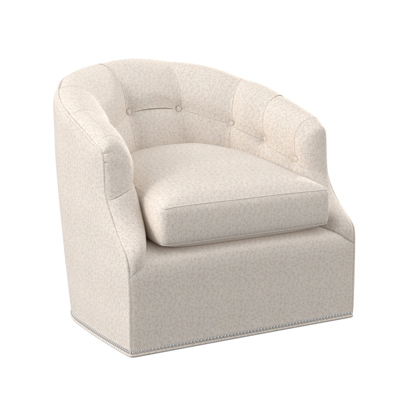 Calvert Swivel Barrel Chair, Polished Nickel Small, Filigree Ivory 100% Polyester