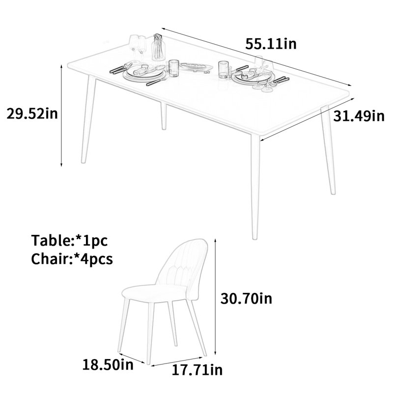 Table de salle à manger en pierre, H 29,52 po x L 55,11 po x l 31,49 po