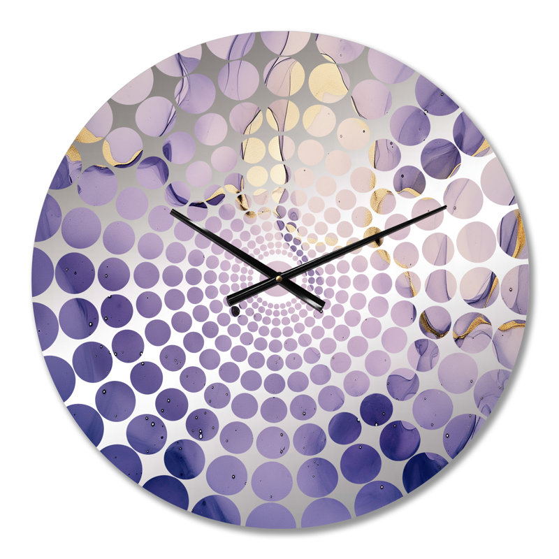 Horloge murale mauve et dorée à l'encre de marbre VI - Fractals, Médium