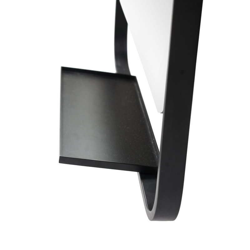 Radius Corner Bathroom / Vanity Mirror with Shelves, Black