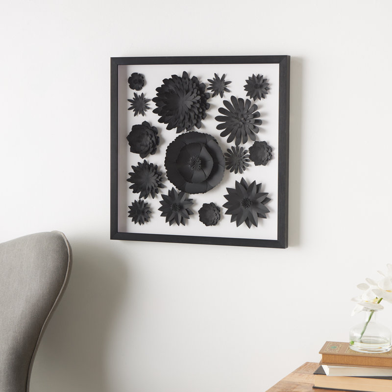 " Cole And Gray Paper Cluster Floral Shadow Box ", Black