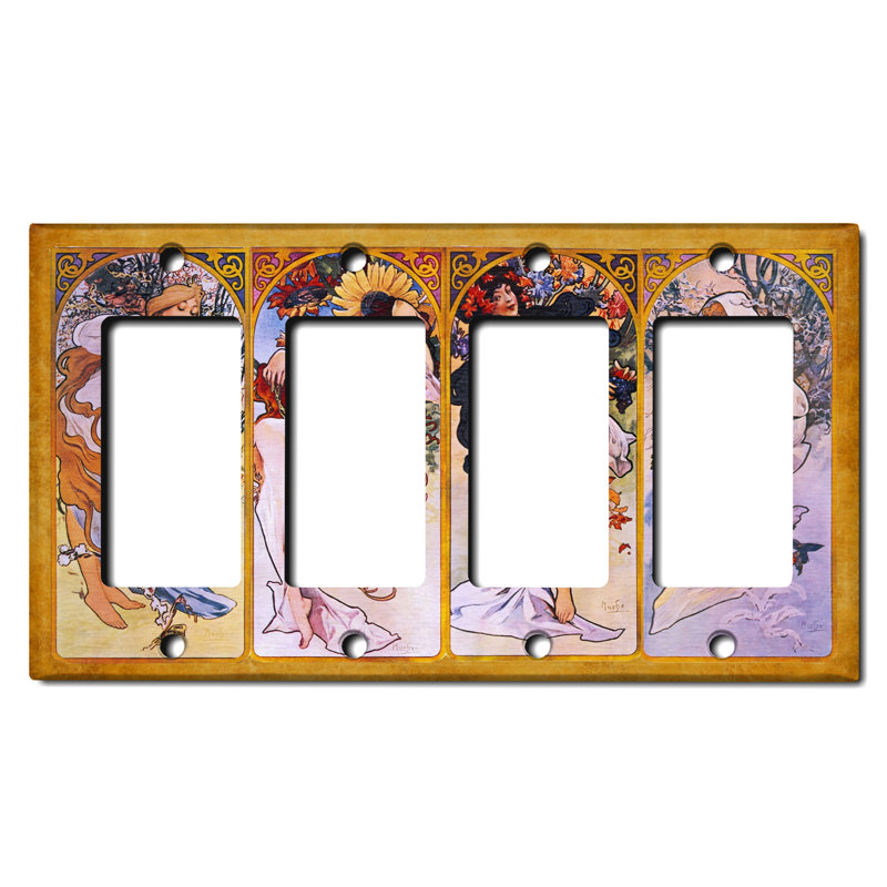 Magnifique plaque murale à 4 interrupteurs à bascule Art Nouveau Angel Girl