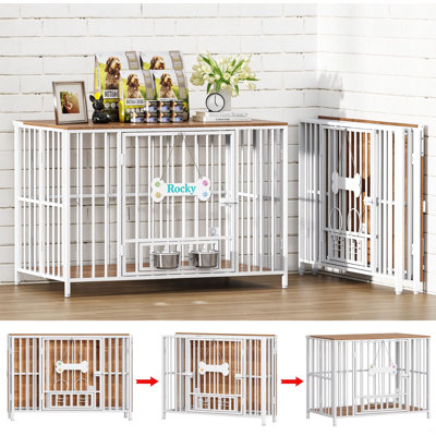 Mobilier pour grande cage pour chien pliable, cage pour chien sans assemblage avec bols réglables et étiquette pour petits, moyens et grands chiens