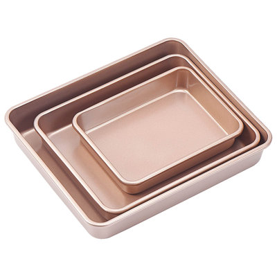 Ensemble de 3 rôtissoires, plateaux de cuisson antiadhésifs, plats de cuisson rectangulaires pour four, revêtement non toxique (doré)