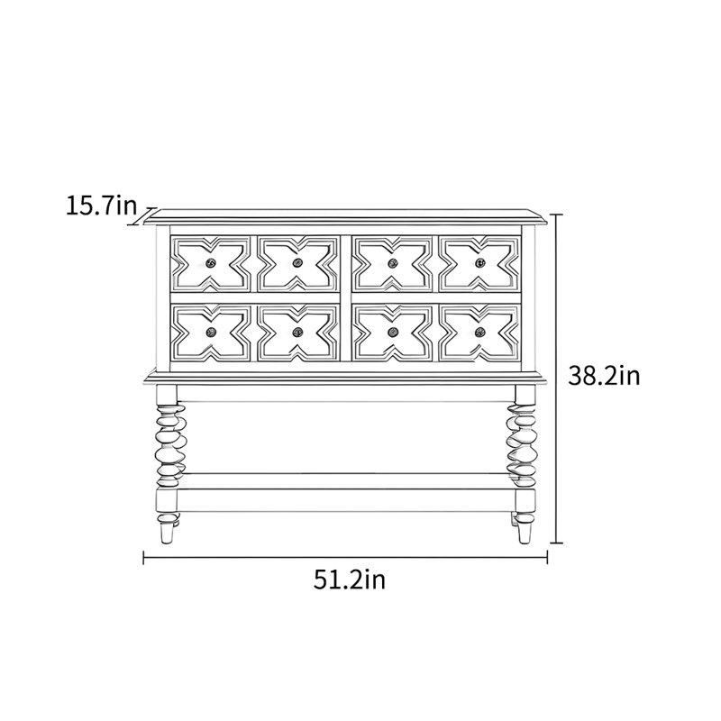 Console rétro de style français, Crème, crème, H 38,2 po x l 51,2 po x P 15,7 po