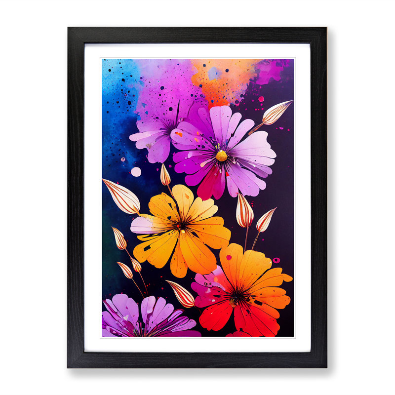 Splattered Flowers No.1 - Framed Print, Black Framed, 64cm H x 46cm W x 2cm D