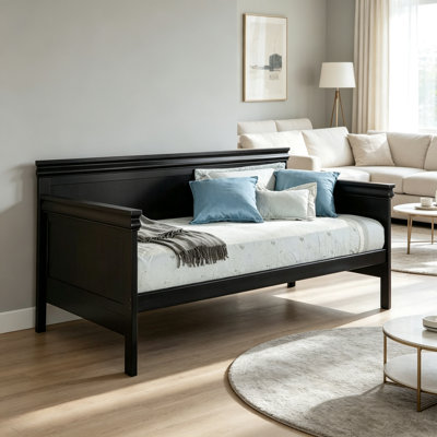 Twin Daybed with Black Finish, Sturdy Day Bed Frame, Multi-Purpose Guest Sofa Bed for Small Spaces, Trundle Not Included