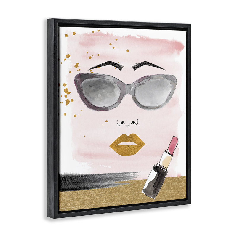 Rouge à lèvres et glamour, art mural encadré flottant par Lanie Loreth, Cadre flottant noir de jais, H 21 po x l 17 po
