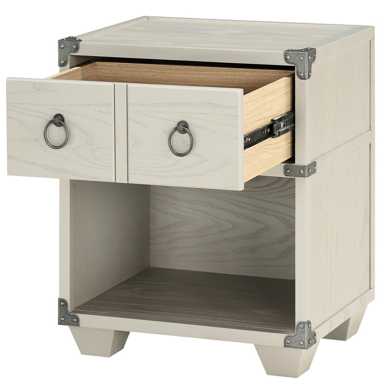 Table de chevet grise de 22,5 pouces de large avec tablette de chargement et de rangement 24,5 haut port pour appareils électroniques