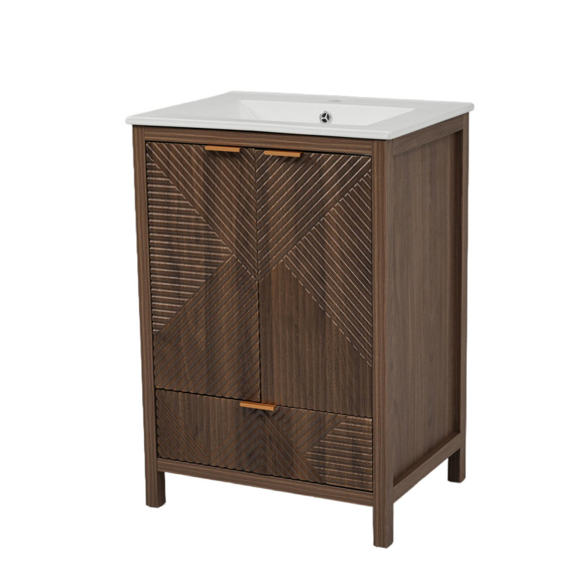 Meuble-lavabo 24 po avec lavabo en céramique, Brun