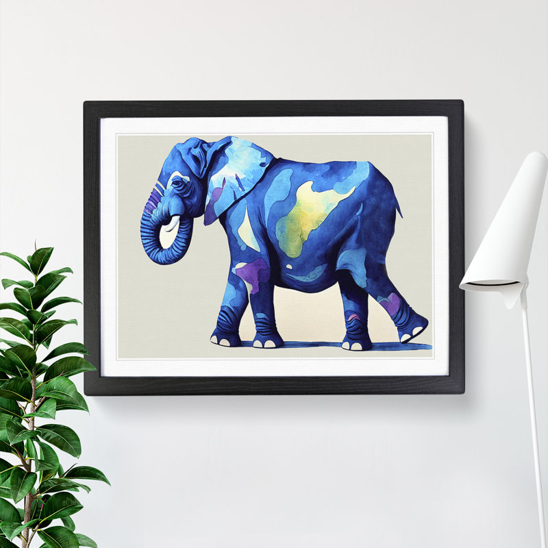 Watercolour Elephant - Single Picture Frame Print, Black, 34cm H x 46cm W x 2cm D