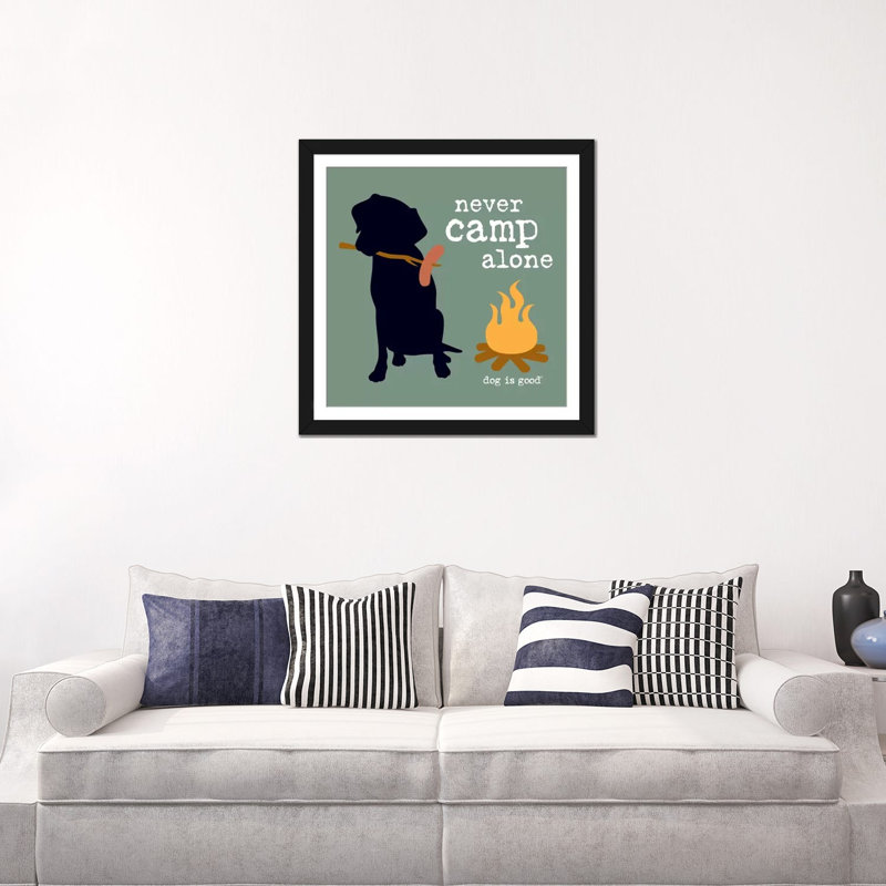«Never Camp Alone I», impression sur toile, H 24 po x l 24 po x P 1 po, Papier avec cadre noir, Blanc