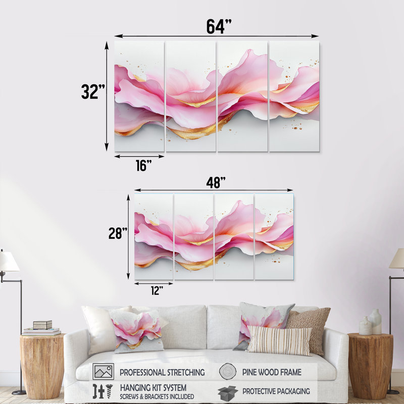Marbre fluide fondations de Rosa II - art mural marbré - art mural moderne sur toile, H 28 po x l 48 po, 4