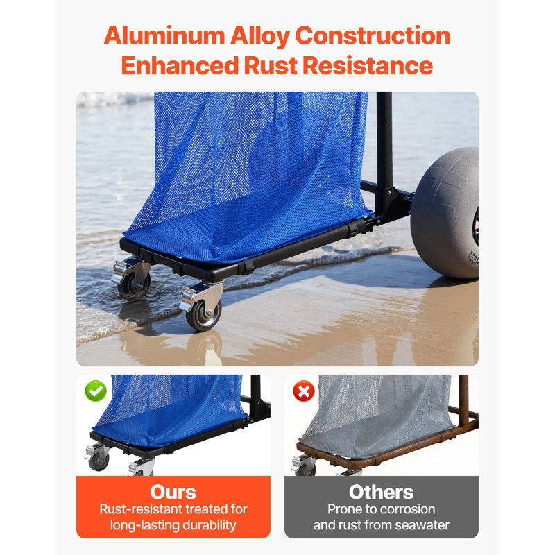 Beach Dolly With Big Wheels For Sand, Folding Sand Cart , 165 Lbs Loading Capacity , Heavy Duty Cart For Beach Camping Fishing Garden
