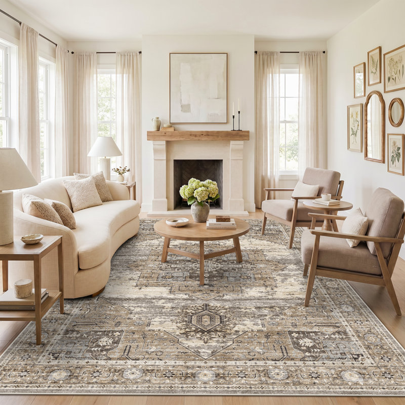 Washable Area Rugs - Large Rugs for Living Room Stain Resistant Carpet Vintage Rugs for Bedroom with Non Slip Backing Home Decor Floor Decoration Mat