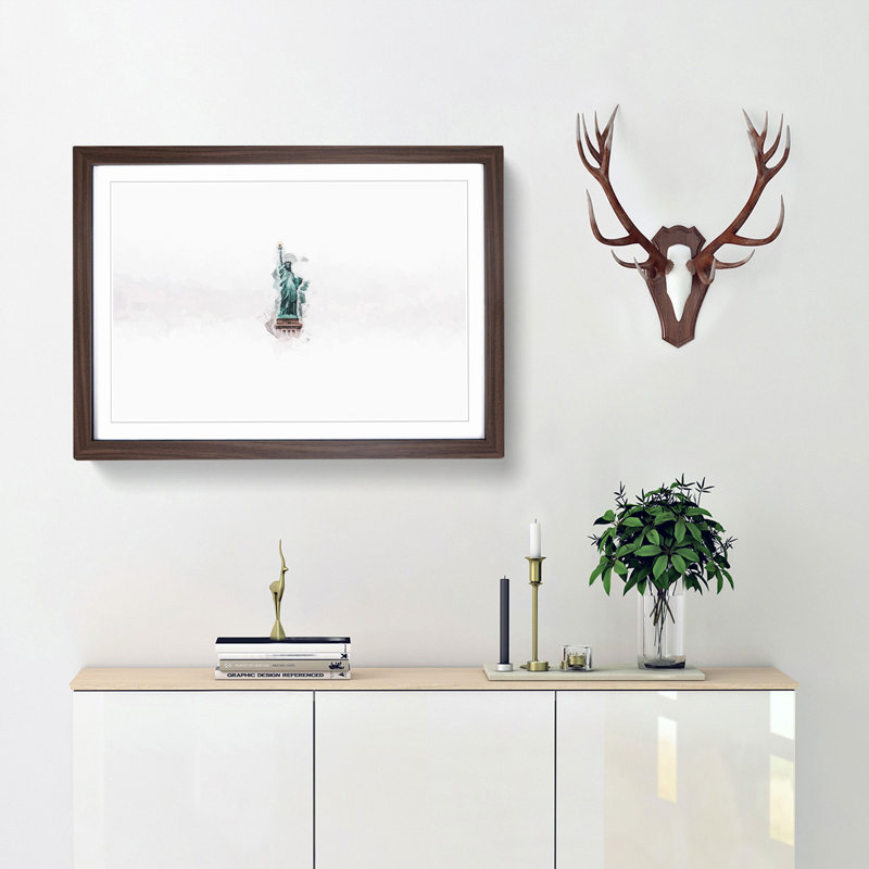 Statue of Liberty in New York City - Picture Frame Graphic Art Print, 36cm H x 48cm W x 2cm D, Walnut Framed