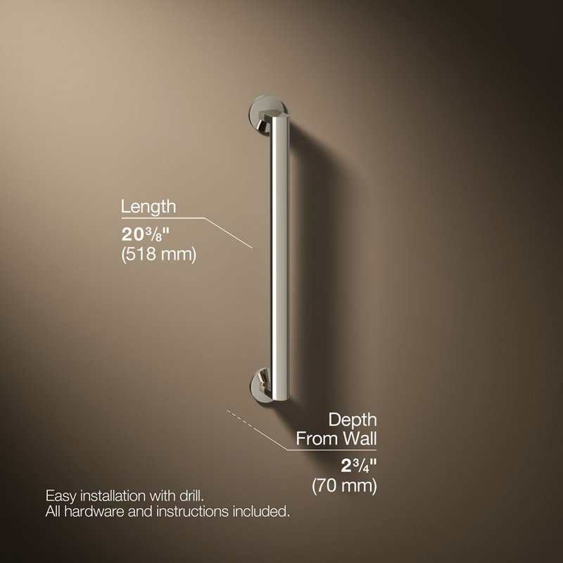 Components In Grab Bar, 18" W, Polished Nickel