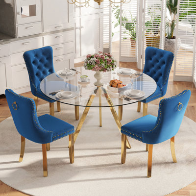 5-Piece Pedestal Gold Dining Set